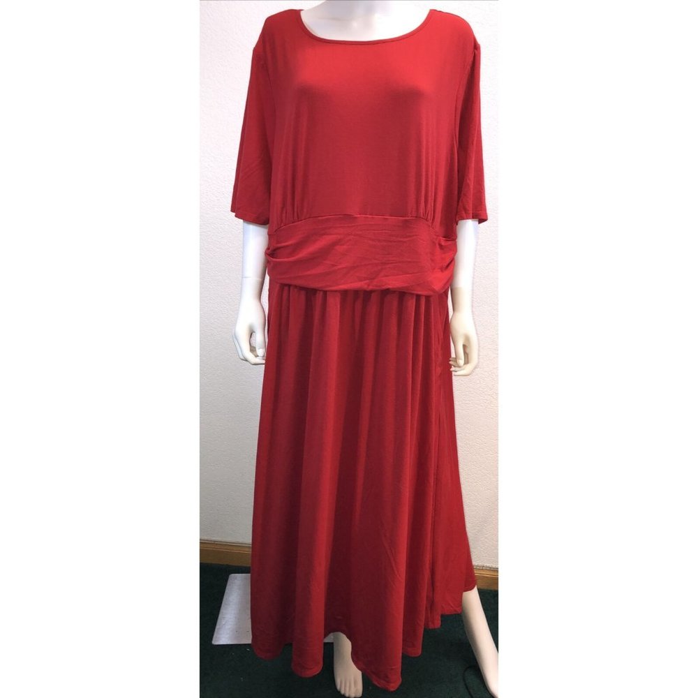 Chadwicks Plus Size Bright Red Dress - Size 2X Stretch Light weight Casual Maxi